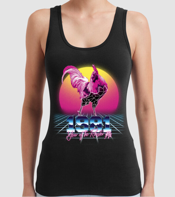 1981 Year of the Rooster model negru pe tricou