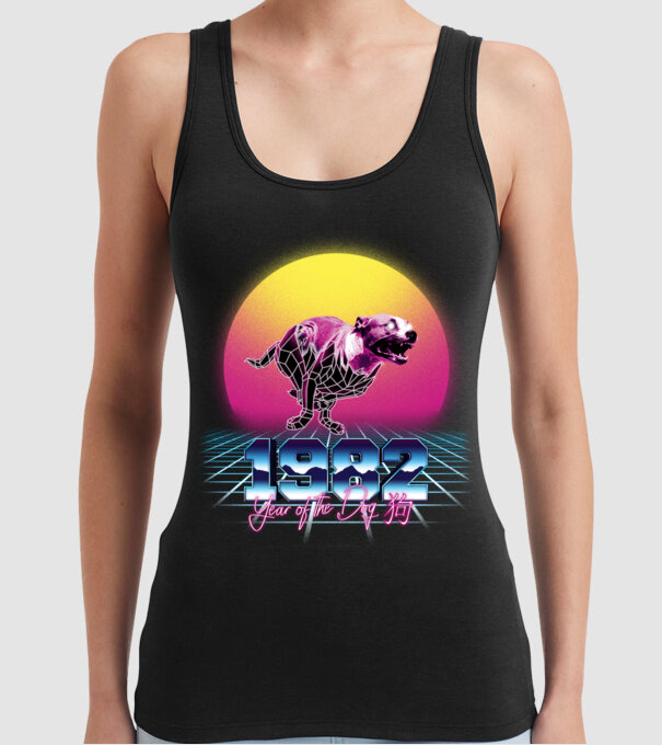 1982 Year of the Dog model negru pe tricou