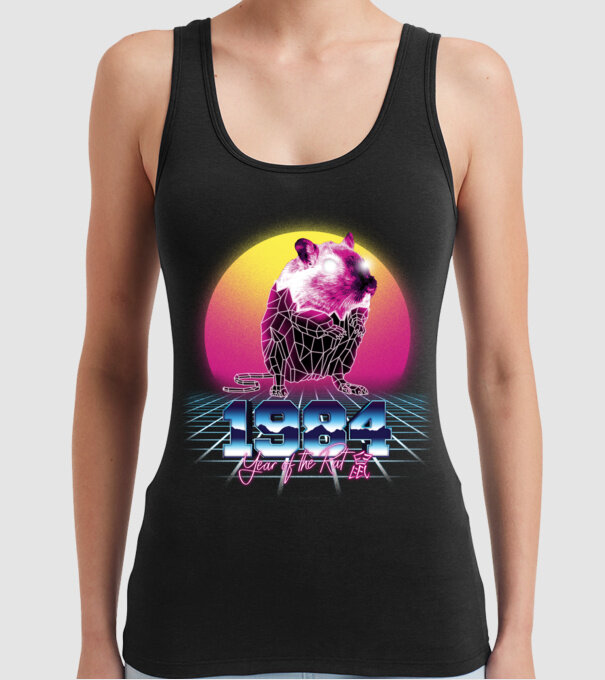 1984 Year of the Rat model negru pe tricou