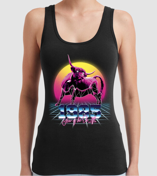 1985 Year of the Ox model negru pe tricou