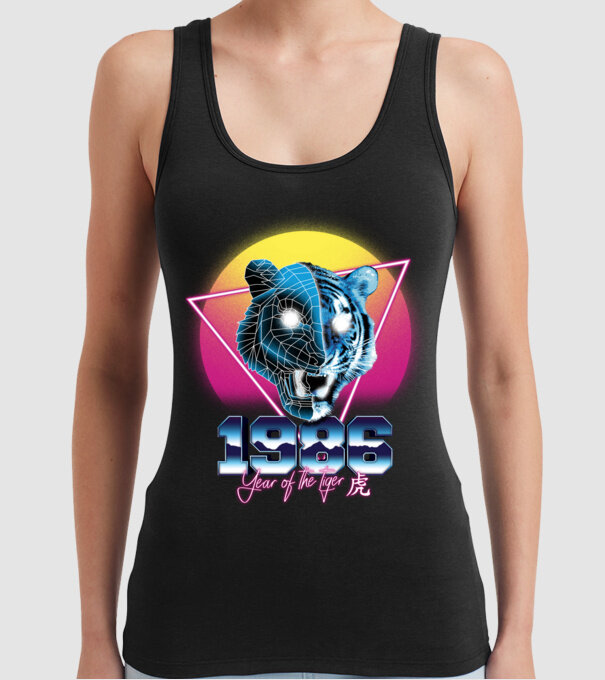 1986 Year of the Tiger model negru pe tricou