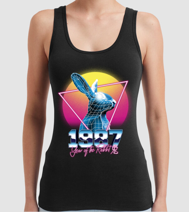 1987 Year of the Rabbit model negru pe tricou
