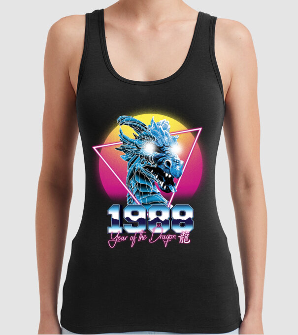 1988 Year of the Dragon model negru pe tricou