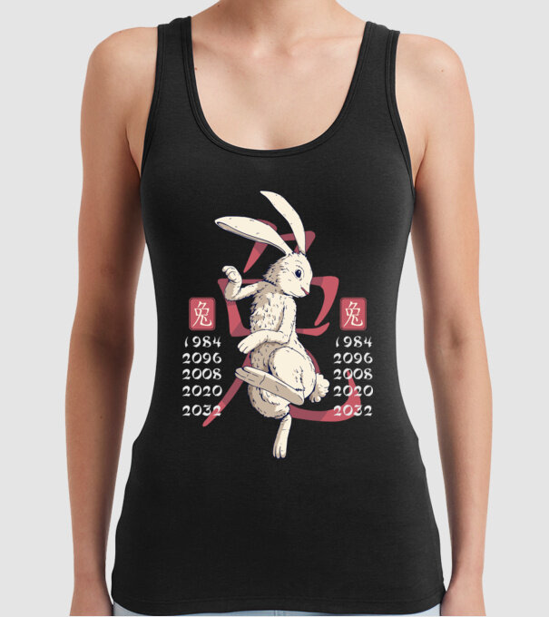 Year of the Rabbit model negru pe tricou