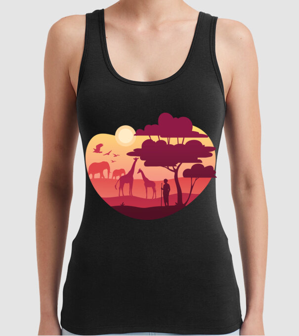 Peisaj african model negru pe tricou