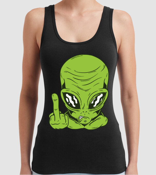 Alien arată degetul model negru pe tricou