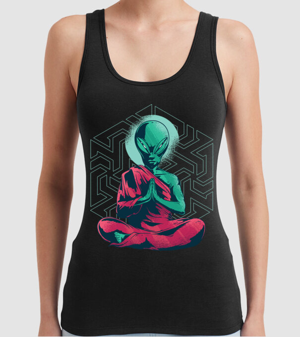 Meditație Alien model negru pe tricou