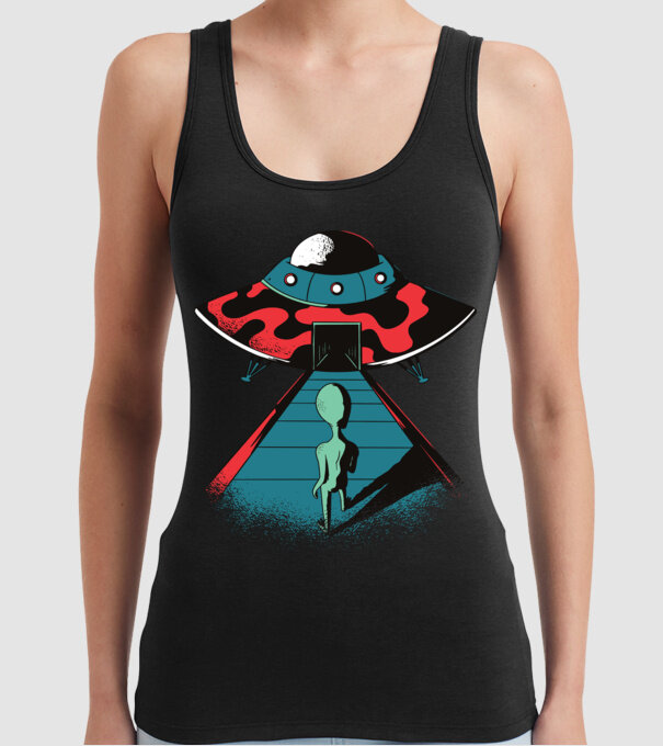 Alien Ufo model negru pe tricou