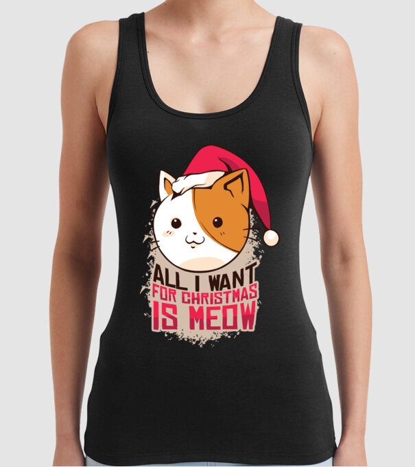 All I want for christmas is MEOW tricou cu pisică model negru pe tricou