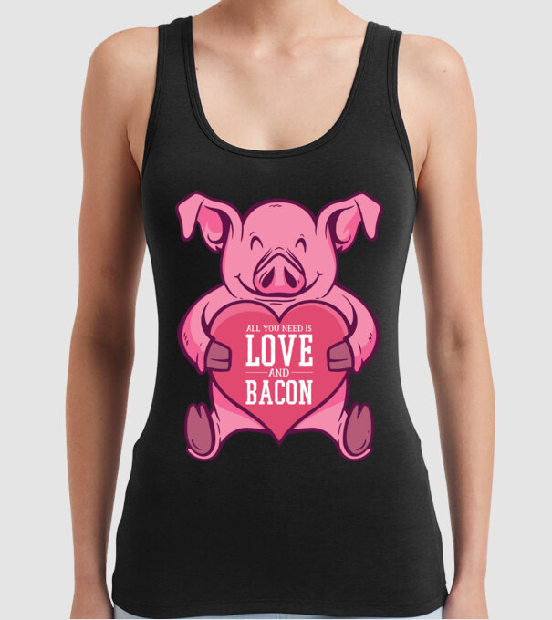 All you need is love and bacon model negru pe tricou
