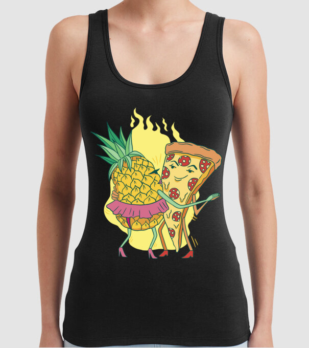 Pizza cu ananas Dragoste model negru pe tricou