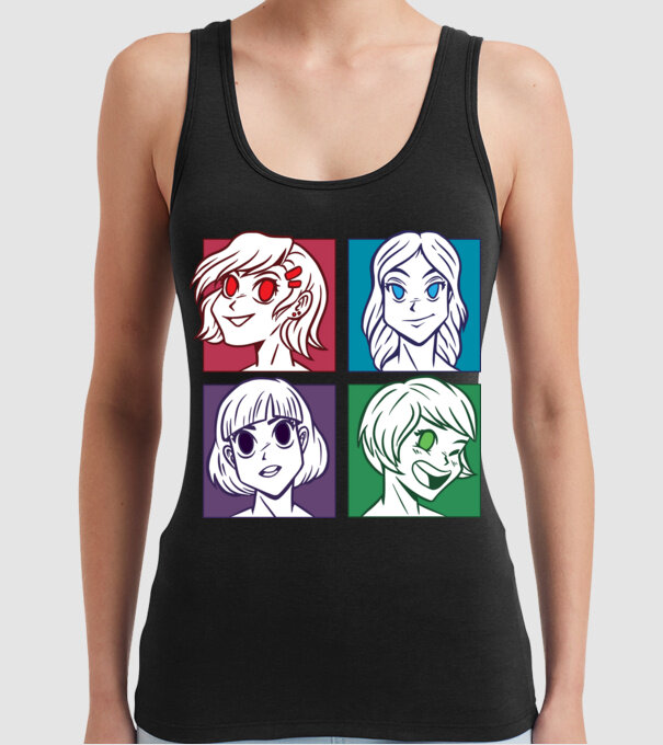 Fețe Anime fată Pop Art model negru pe tricou