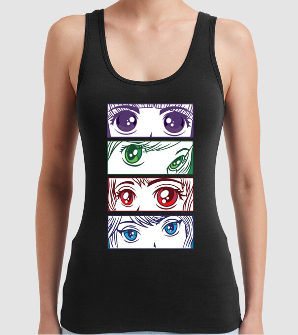Anime ochi de fată Pop Art model negru pe tricou