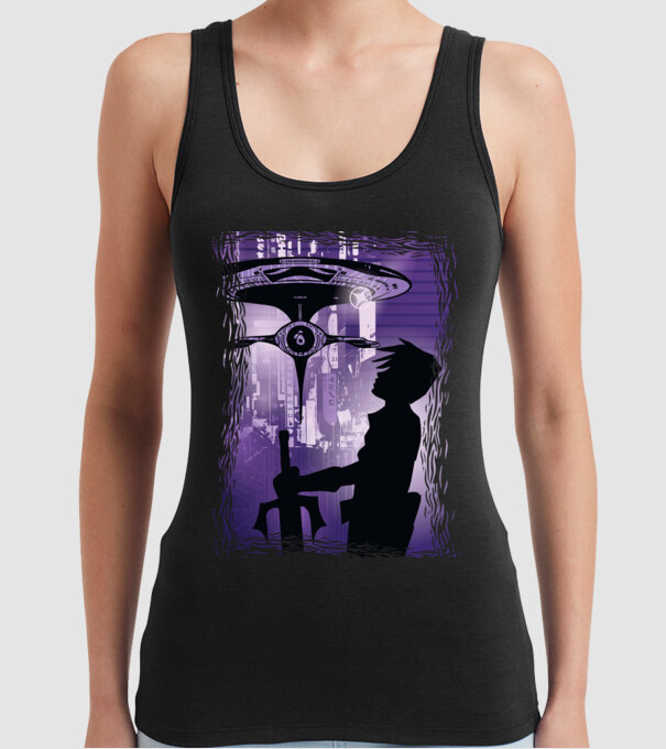 Navă spațială Anime model negru pe tricou