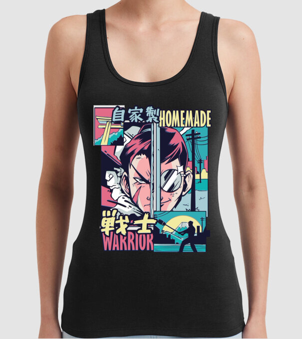 Anime Vaporwave Home Made Warrior model negru pe tricou