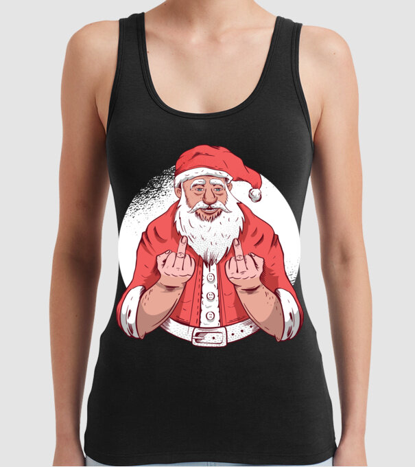 Moș Crăciun antisocial arată degetul model negru pe tricou