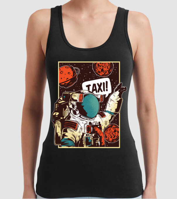 Astronaut Taxi model negru pe tricou