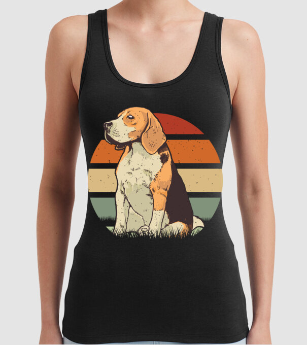 Beagle Retro Sunset model negru pe tricou
