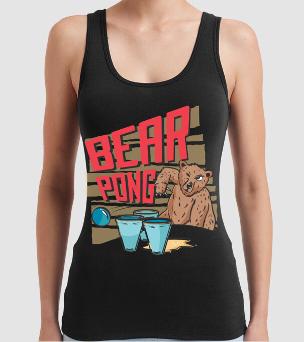Bear Pong model negru pe tricou