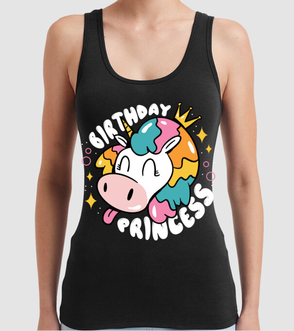 Birthday Princess Unicorn model negru pe tricou