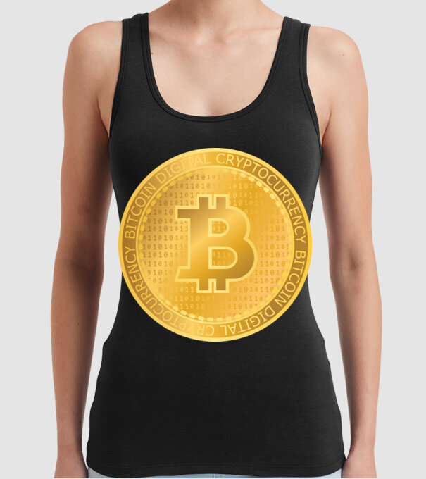 Monedă de aur Bitcoin model negru pe tricou