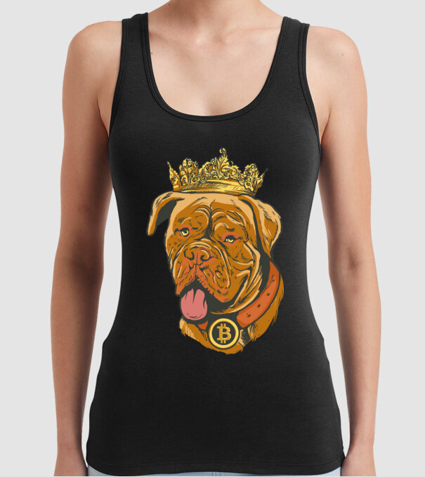 Câine Bitcoin model negru pe tricou