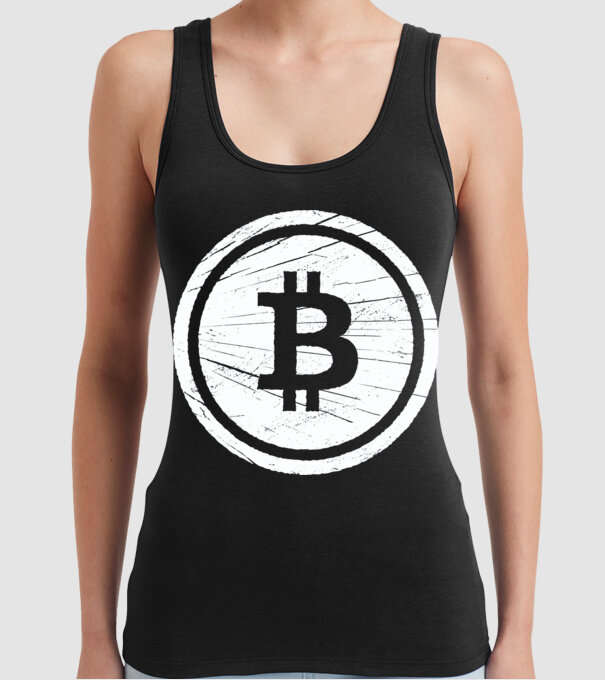 Bitcoin logo model negru pe tricou