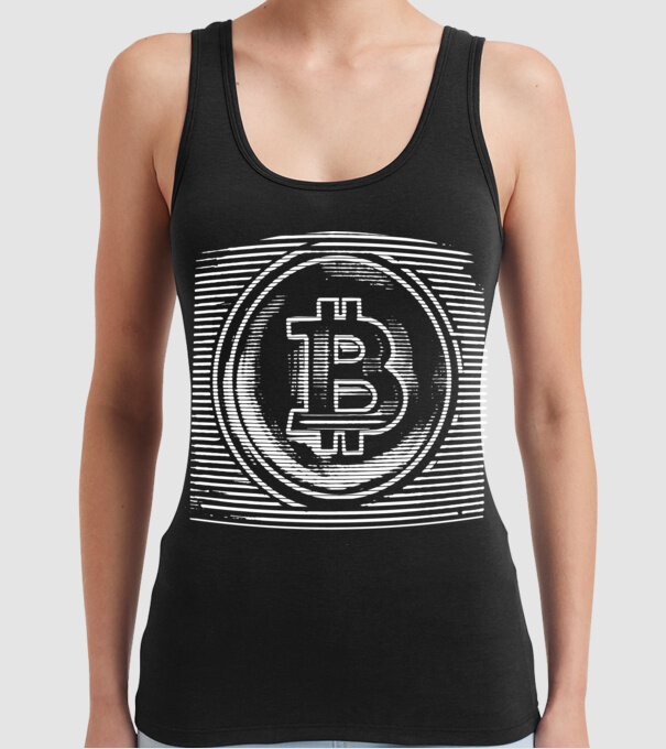 Bitcoin logo model negru pe tricou