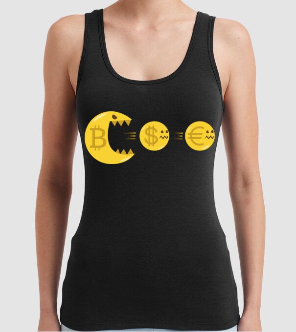 Bitcoin Pacman model negru pe tricou