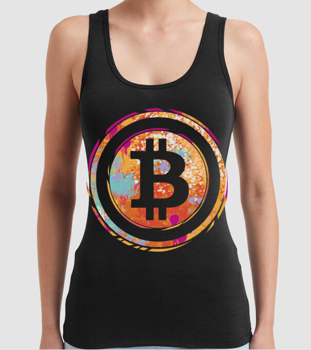 Bitcoin Watercolor model negru pe tricou