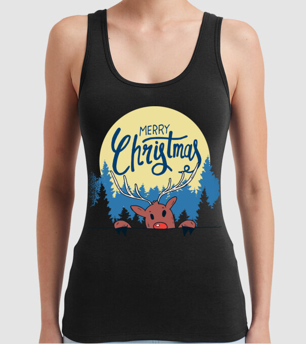 Crăciun Fericit Moș Crăciun cu ren model negru pe tricou