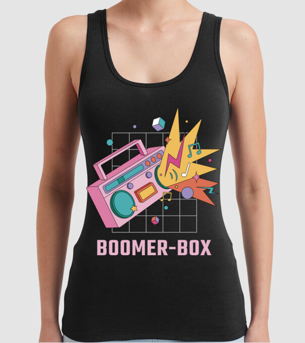 Boomer Box Magnetofon Retro model negru pe tricou