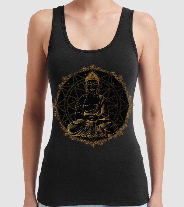 Buddha Mandala model negru pe tricou