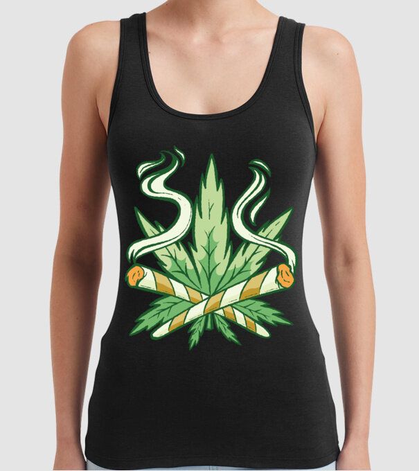 Cannabis Marijuana model negru pe tricou