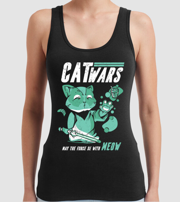 Cat wars - May the force be with meow model negru pe tricou