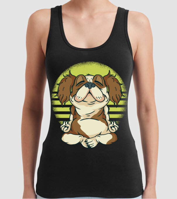 Cavalier King Spaniel Yoga model negru pe tricou