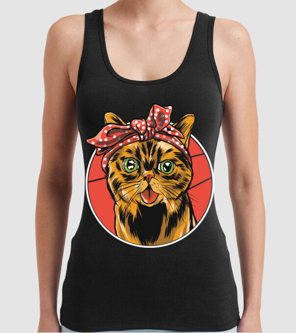 Cap de pisică cu batic model negru pe tricou