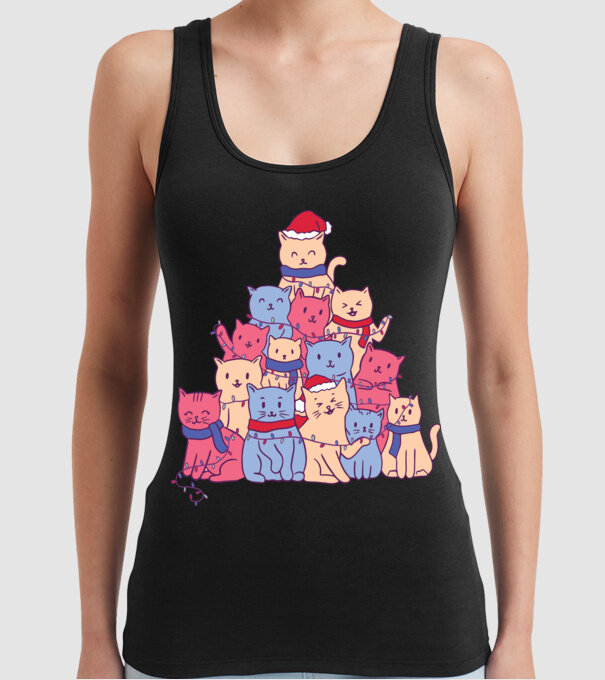 Pom de Crăciun Pisică model negru pe tricou