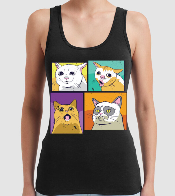 Pisică Meme Pop Art model negru pe tricou