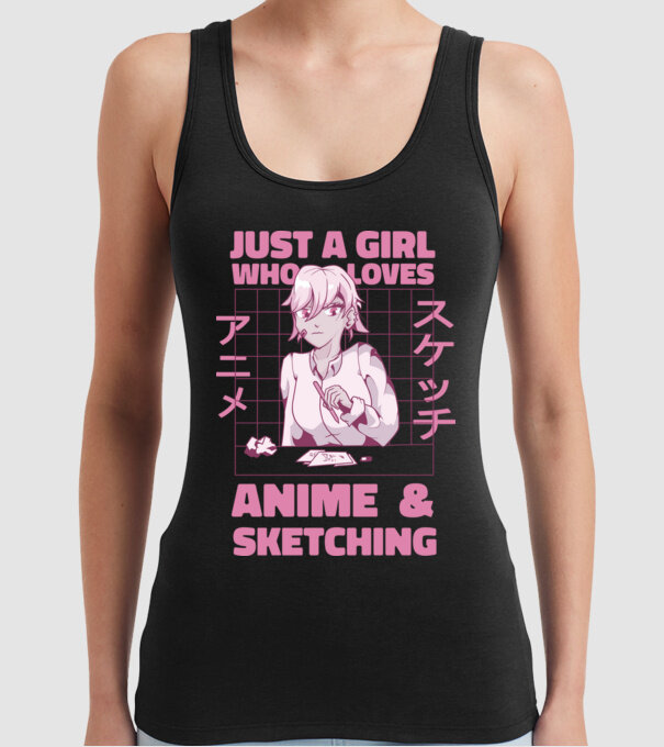 Doar o fată căreia îi place Anime și desenul model negru pe tricou