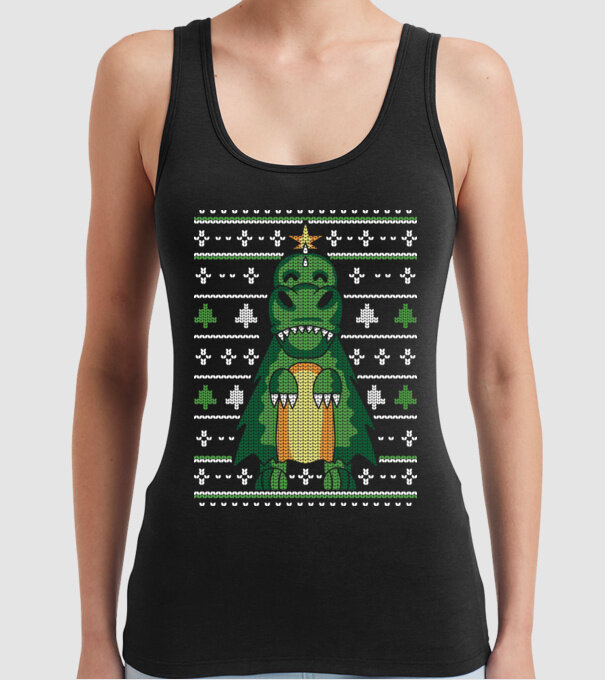 T-rex cu pulovăr urât model negru pe tricou
