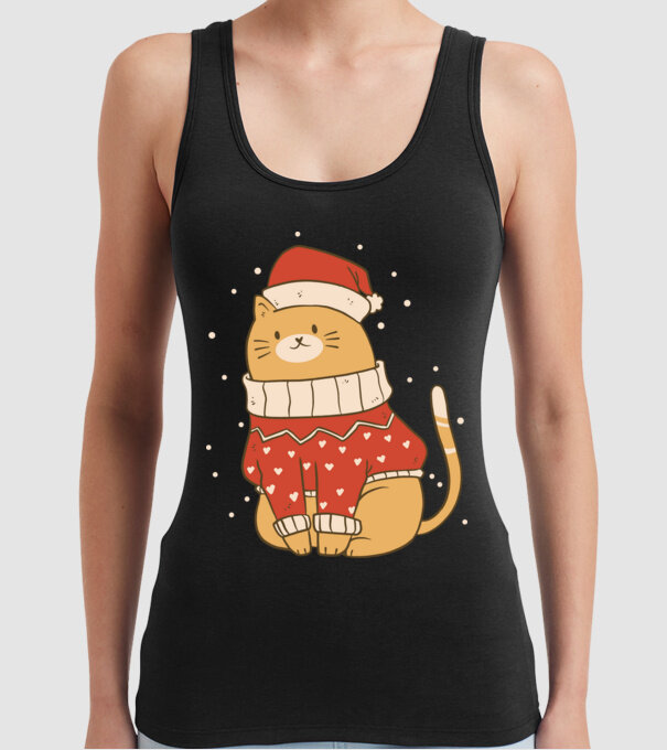 Pisică drăguță de Crăciun model negru pe tricou
