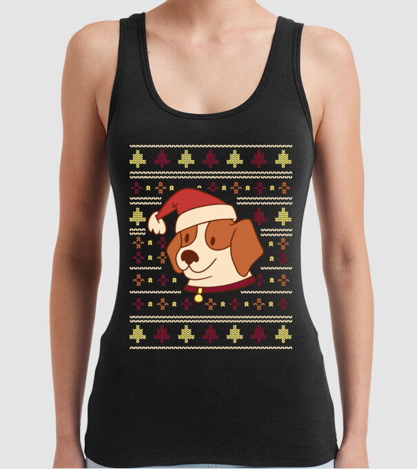 Pulover urât de Crăciun cu cățeluș drăguț model negru pe tricou