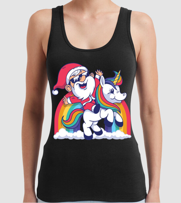 Moș Crăciun Drăguț Unicorn tricou model negru pe tricou