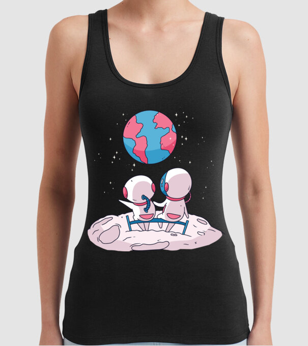 Astronauți drăguți model negru pe tricou