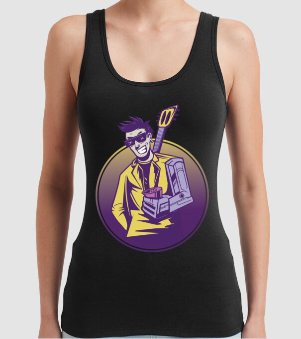 Chitarist Cyberpunk model negru pe tricou