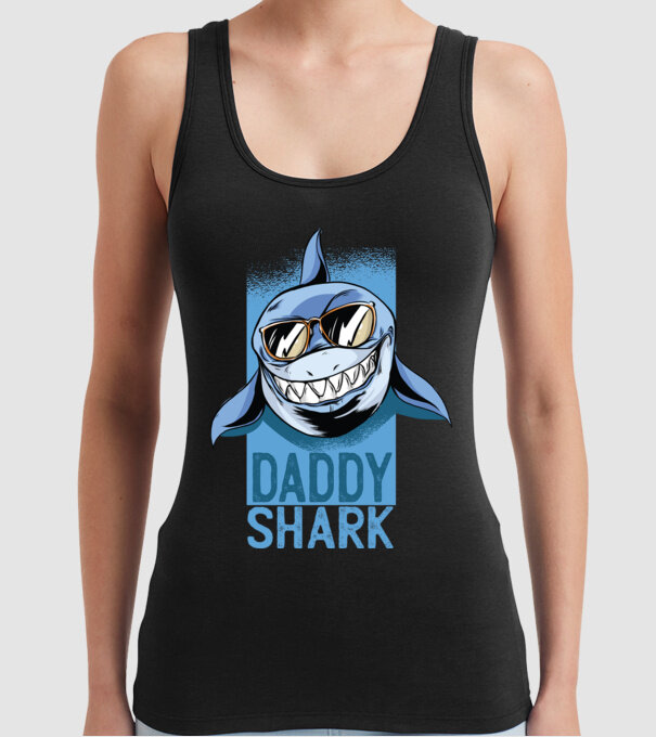 Daddy Shark tricou pentru tata model negru pe tricou