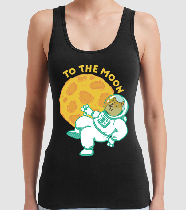 Dogecoin to the moon model negru pe tricou
