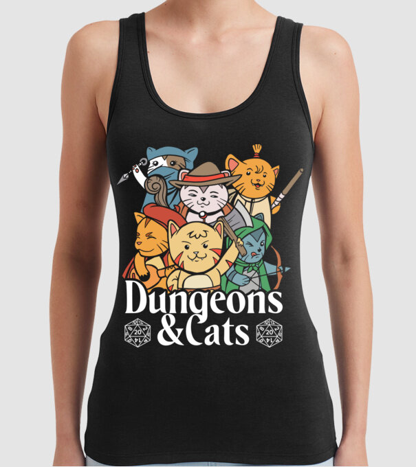 Dungeons and Cats - Joc de rol cu pisici model negru pe tricou