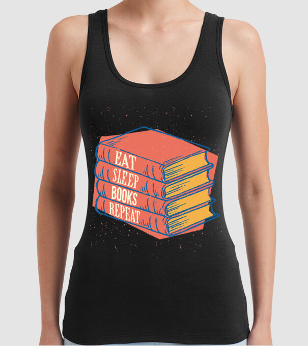Eat Sleep Books Repeat Lectură model negru pe tricou